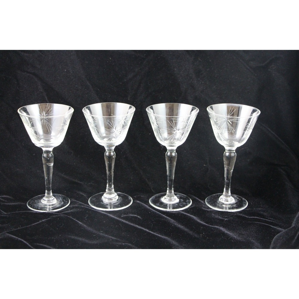 Atomic Starburst Stemmed Cordial/Apertif Glasses Set of 4 MCM  3 Oz 5 5/8"